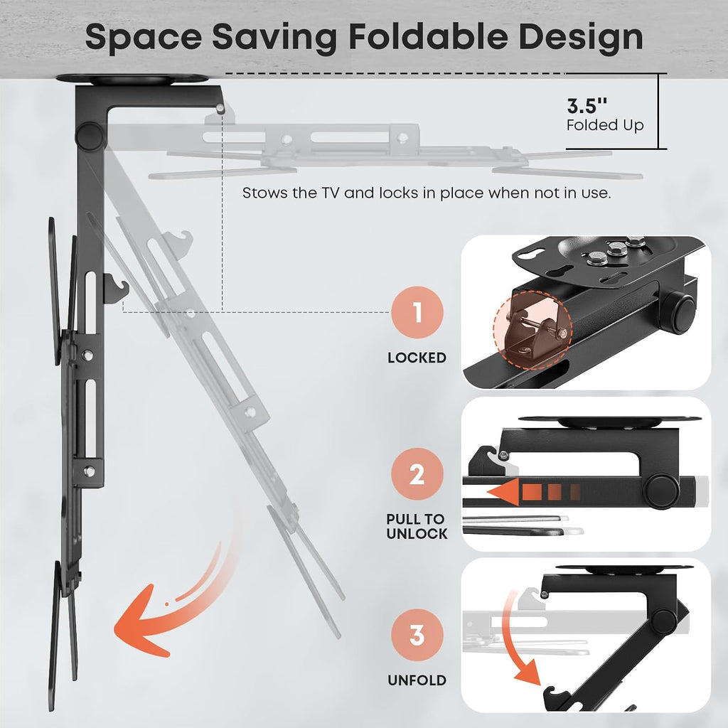 Flip Down TV Mount for Most 23'' to 55'' TVs, Manual Ceiling TV Mount - Image 3