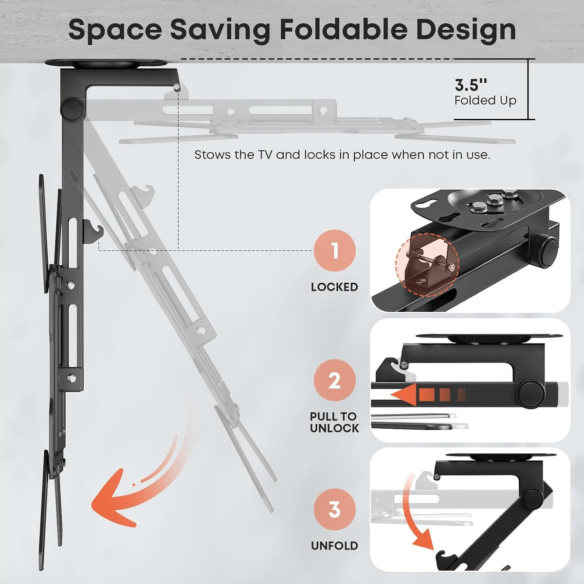 Flip Down TV Mount for Most 23'' to 55'' TVs, Manual Ceiling TV Mount - Image 3