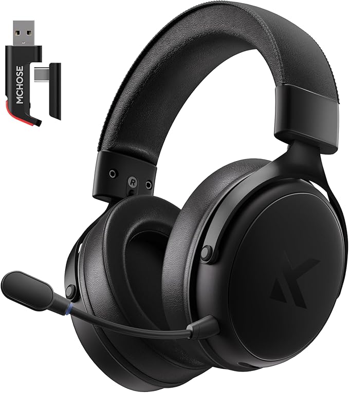 MCHOSE V9 PRO Wireless Gaming Headset 7.1 Surround Sound for PS5 PS4 PC SWITCH TOPSPEED Gaming Headphones with Noise Canceling Mic, 250Hr Battery, Low 15ms Latency, Lightweight, BT 5.3 FPS Games Black by MCHOSE