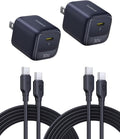 Baseus 30W USB C Charger Block, 2 Pack Fast Charger Type C with USB-C Cable | Compact Wall Charger for iPhone 17/16/15 Series, iPad, Galaxy S26/S25 Ultra and MacBook Air, Black by Baseus
