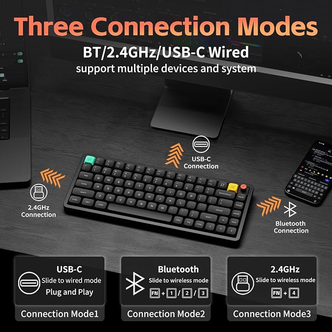 nuphy Air75 V3 Mechanical Keyboard with Knob, Black-Blush Nano Switches | 75% Low Profile keyboard, Hot-Swap, for Mac/Windows, Support Bluetooth/2.4GHz/USB-C,Silent keyboards, Wireless, RGB Backlit - Image 2