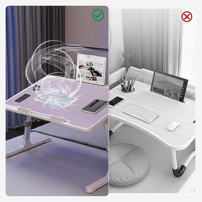 Adjustable Laptop Lap Desk with Cooling Fan USB Light for Adults 56x32cm,Purple - Image 5