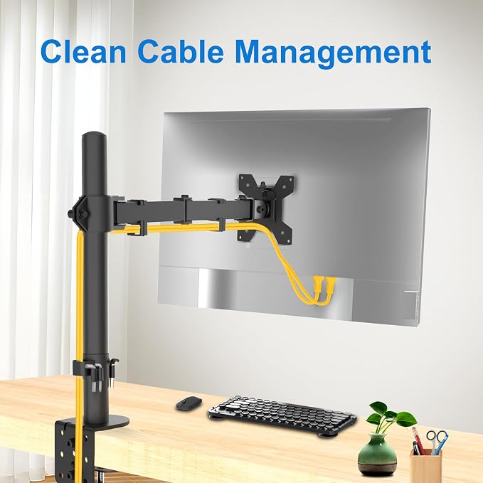 H&C(hcck&Cllassp) Single Monitor Mount, Desk Mount with Swivel, Tilt, Rotation, Height Adjustable, VESA Mount for 17-27” Monitors up to 17.6 lbs, Monitor Stand with C-Clamp, Black - Image 8