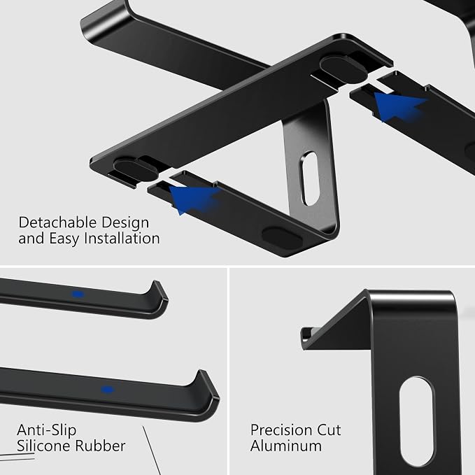 BESIGN LS03 Aluminum Laptop Stand, Ergonomic Detachable Computer Stand, Notebook Riser, Laptop Mount Compatible with Air, Pro, Dell, HP, Lenovo More 10-15.6" Laptops, Black - Image 5