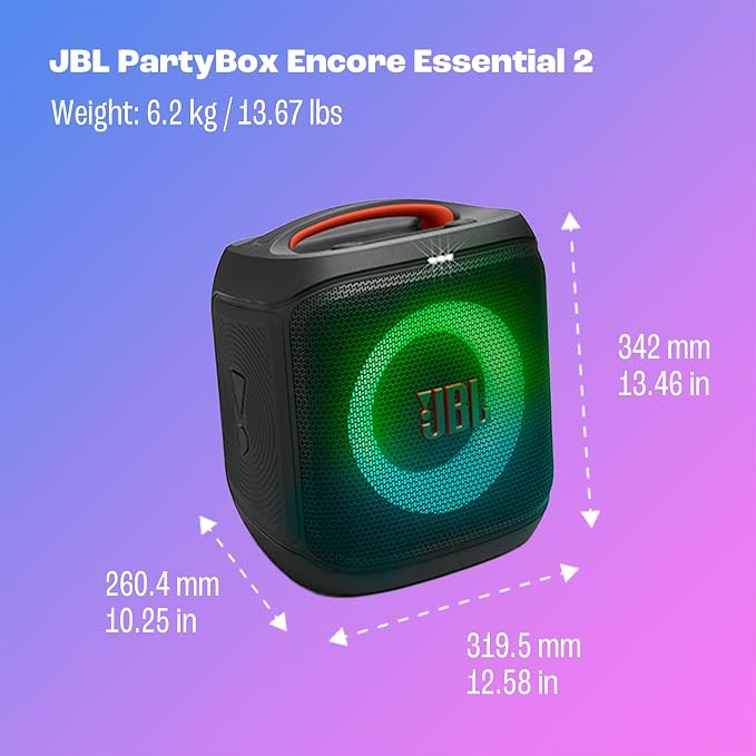 JBL PartyBox Encore Essential 2 Portable Speaker, AI Sound Boost - Black | Dynamic Lightshow, up to 15 Hour Battery, Mic And Guitar Inputs, Auracast Stereo Link, App Control, Splash Proof - Image 6