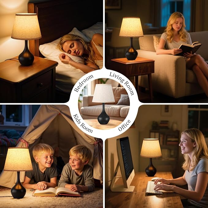 16.1" Touch Table Lamp for Nightstand, 3 Way Dimmable Small Bedroom Lamp | Touch Control, Bulb Included, Black Bedside Lamps for Desk, Night Stands, Living Room, End Table, Corded - Image 6