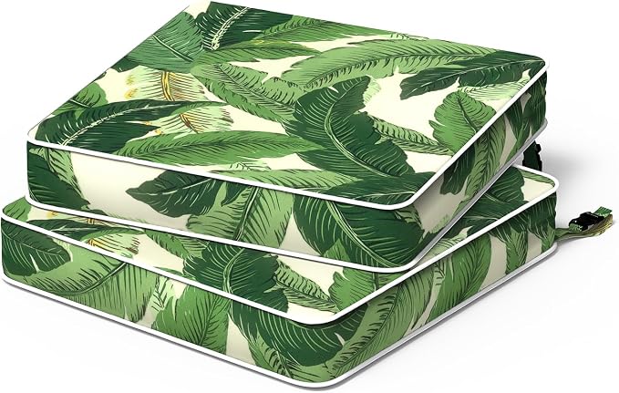 Patio Chair Cushions 19 x 19 x 3 Inch, Outdoor Cushions for Patio Furniture, Water Repellent Outdoor Seat Cushions with Straps Garden Sofa Couch Pads, Set of 2, Swaying Palms Green by TWLEAR