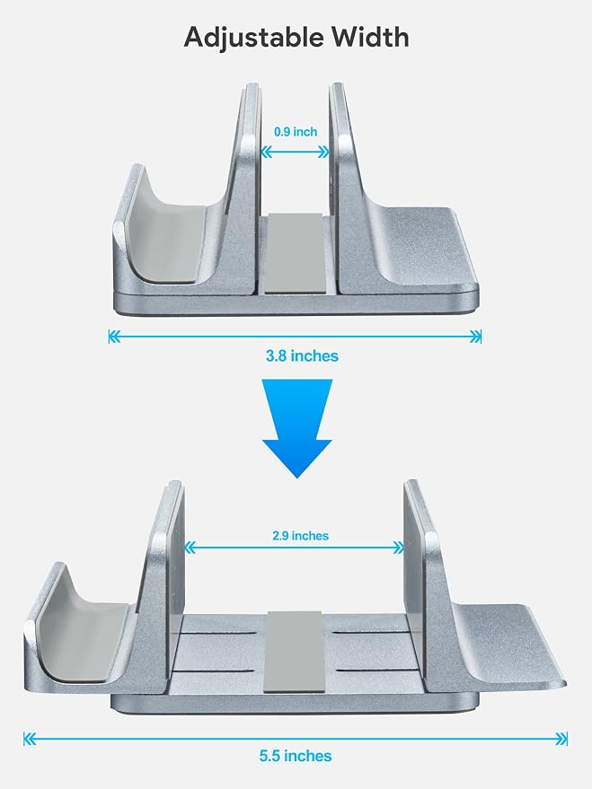 JARLINK 2-in-1 Vertical Laptop Stand, Adjustable Aluminum Desk Dock, Gray | Adjustable Laptop Holder for Desk, Space-Saving Organizer Compatible with All MacBook, Samsung, HP, Dell, Chromebook - Image 2