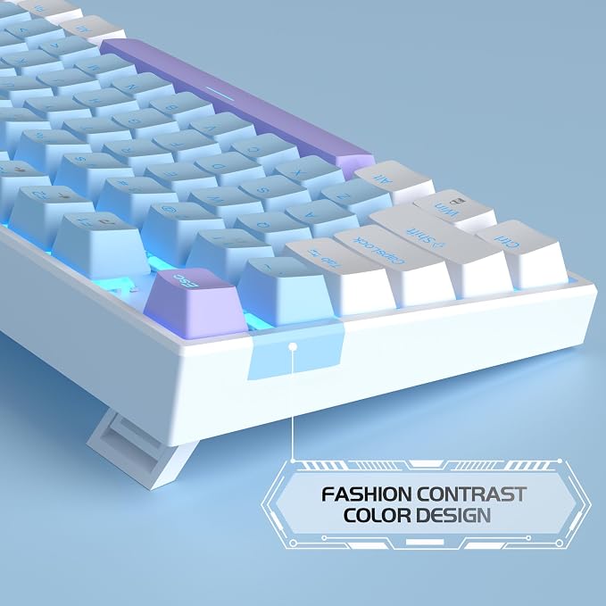 MageGee 75% Mechanical Gaming Keyboard, Blue Switch, LED Blue Backlit, 87 Keys Compact TKL Wired Keyboards for Windows Laptop PC Gamer - Blue/White - Image 6