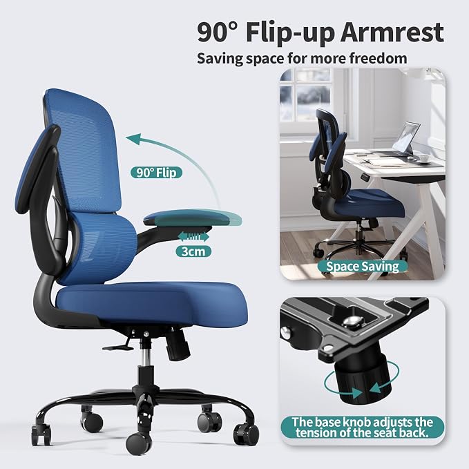 TRALT Office Chair - Ergonomic Desk Chair with Adjustable Lumbar Support, Mesh Computer Chair, Executive Chair for Home Office Comfortable Lumbar Support (1, Deep Blue) - Image 5