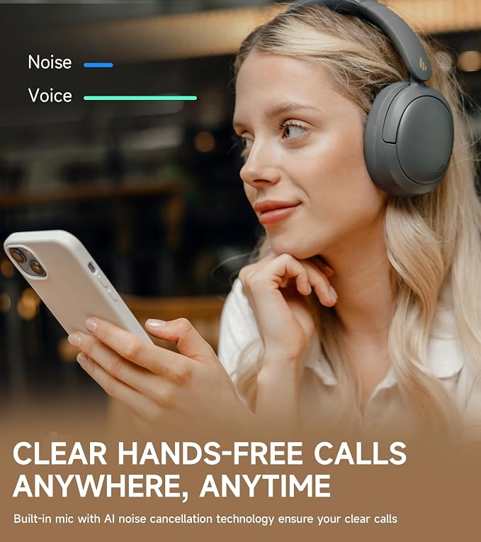 Edifier W800BT Pro Hybrid Active Noise Cancelling Over Ear Headphone, Gray | Bluetooth 5.4, Hi-Res Audio, AI Call Noise Cancellation, 45H Playtime, Fast Charging, Foldable, Wireless Over-Ear Headphones - Image 4