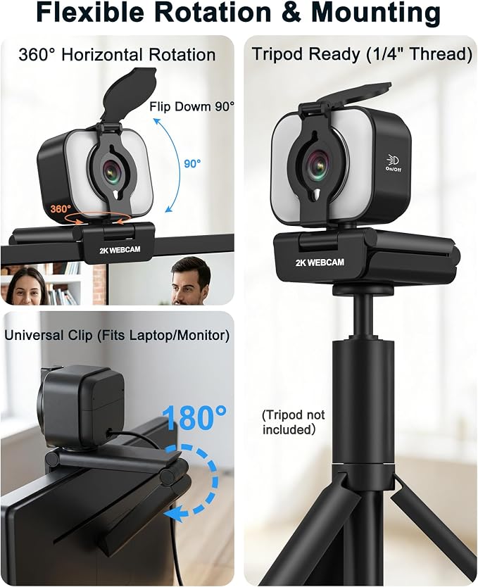 Atatat 2K Webcam for PC with Light, Microphone, Privacy Cover | Autofocus Web Camera for Desktop/Laptop/Monitor/Mac, Computer Camera for Zoom/Skype/Teams/Video Calling/Meeting - Image 7