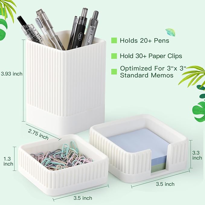 Aesthetic Desk Organizers and Accessories Set of 3 with Pen Holder,Paperclip Holder,Sticky Note Holder - Durable Plastic Pencil Holder for Office Women Men-Teacher Appreciation/Back-to-school Gift - Image 6