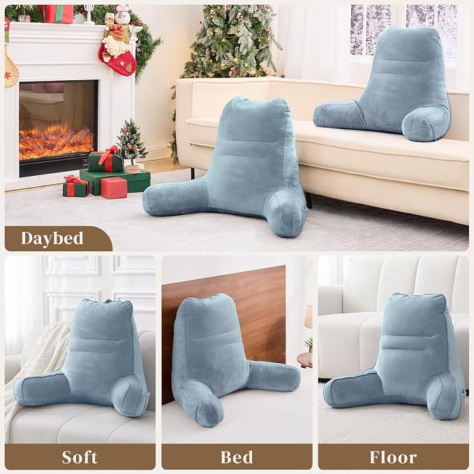 Sasttie Reading Pillow for Bed, Back Pillow for Sitting Up, Greyish Blue | 21" Backrest Support Cushion for Couch, Sofa, and Floor, Dorm Essentials, OEKO-TEX, Adjustable Down Alternative Fill - Image 7