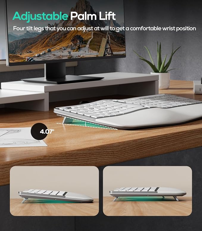 Nulea RT07B Wireless Ergonomic Keyboard - Split Keyboard, Wrist Rest, Natural Typing, Bluetooth and USB Connectivity, USB-C Rechargeable,Compatible with Windows Mac (Grey White) - Image 5