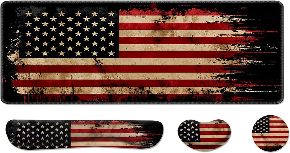 Desk Pad and Keyboard Wrist Rest, Large Mouse Pad + Keyboard Pad+Mouse Wrist Support, Non-Slip Desk Mat Protector for Office, Home 31.5×11.8 Inches National Flag by AFUZLE