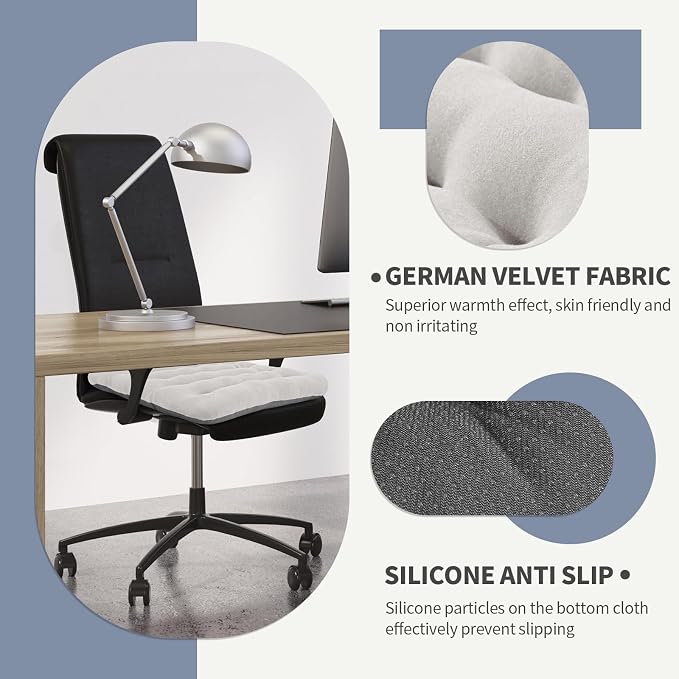 BUYUE Good Support Office Chair Cushion Padded, Soft Velvet Comfortable Non-Slip Seat Cushion for Computer Desk Kitchen Chair (1 Count, Light Gray) - Image 5