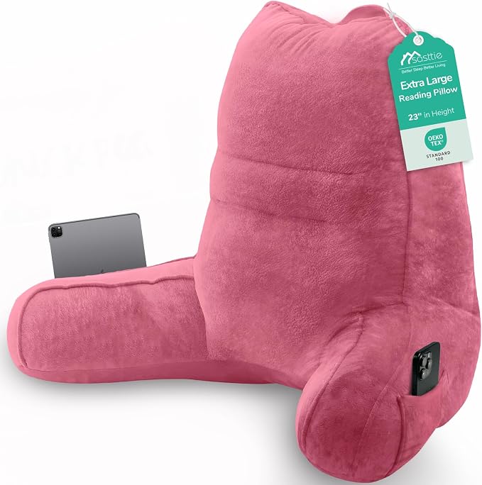 Sasttie Reading Pillow for Bed, Back Pillow for Sitting Up, Rose Pink | 23" Backrest Support Cushion for Couch, Sofa, and Floor, Dorm Essentials, OEKO-TEX, Adjustable Down Alternative Fill by SASTTIE