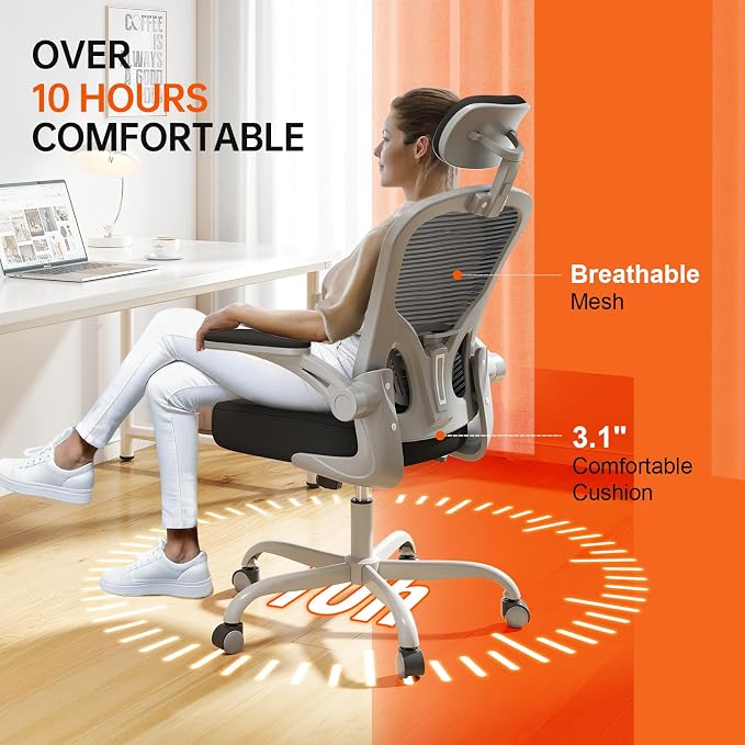 Office Chair|330LBS Capacity Ergonomic Desk Chair | High Back Computer Chair,Long Hours Comfortable,Rolling Swivel,Flip-up Armrests,Home Office - Image 8