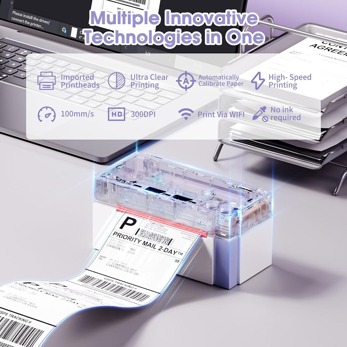 Phomemo 344WF Shipping Label Printer, [Upgraded] WiFi 300DPI Thermal Labels Printer for Shipping Packages, 4x6 Label Printers Compatible with iOS, Android and PC Etsy Ebay USPS, IF Design Award 2024 - Image 3