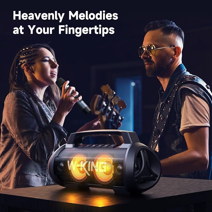 W-KING Portable Bluetooth Speaker with Wireless Microphone, 120W Peak 70W RMS Waterproof Outdoor Bluetooth Speakers, 110dB Loud Bass Up, 42H/BT5.4/DSP/RGB, Stereo Pairing for Camping/Beach Essentials - Image 8