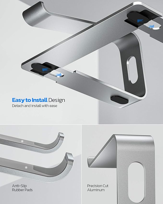 Nulaxy Full Aluminum Laptop Stand, Stable Support to 22 lbs, Silver | Detachable for Portable Storage, Easy Setup, Saves Desk Space, Compatible with 10-16 Inch Laptops, Office Desk Accessories - Image 5