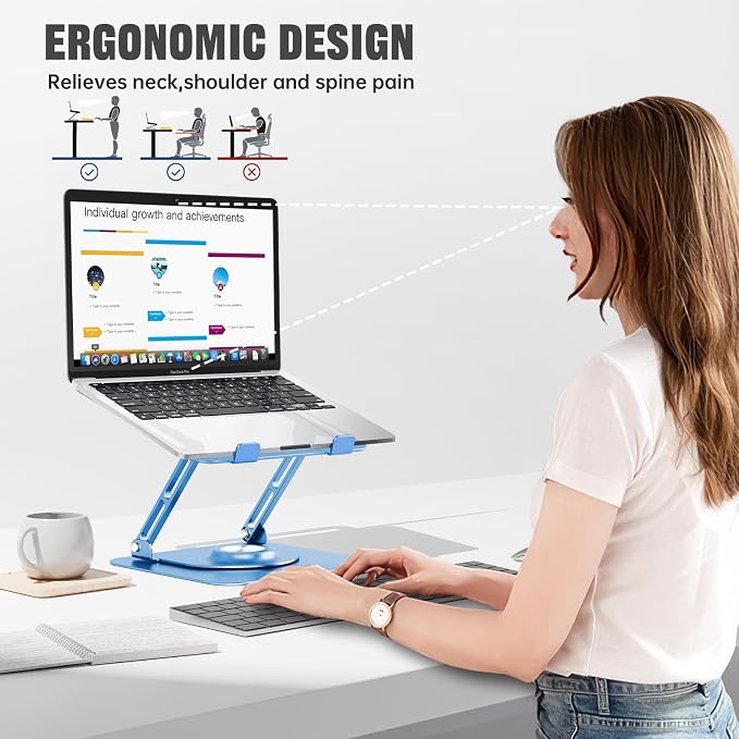 Laptop Stand for desk(360°Rotating),Aluminum laptop Riser for 10-16"Laptops | Adjustable Multi-Angle Ergonomic Laptop Stand, Foldable Portable for Home Office, Fits MacBook Air Pro Dell HP Laptops - Image 6