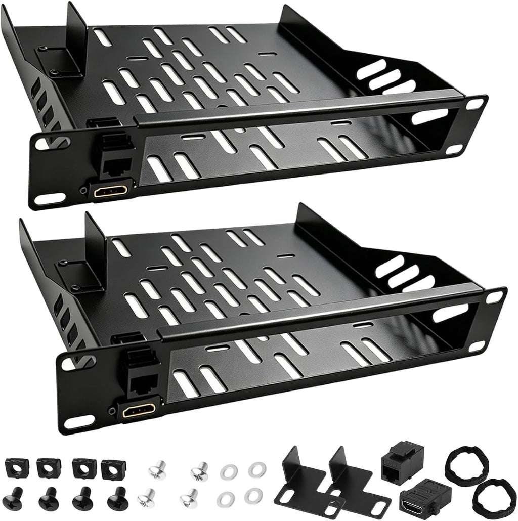 2-Pack 10inch 1U Mini PC Rack Mount Shelf Compatible with Dell Micro OptiPlex MFF Lenovo ThinkCentre HP Desktop Mini with RJ45 CAT6 Port & HDMI Port by Freejia