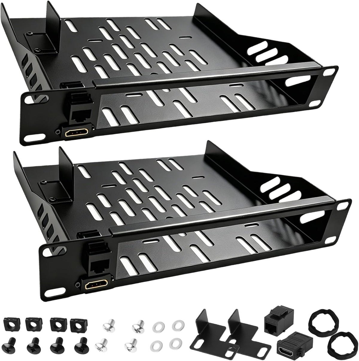 2-Pack 10inch 1U Mini PC Rack Mount Shelf Compatible with Dell Micro OptiPlex MFF Lenovo ThinkCentre HP Desktop Mini with RJ45 CAT6 Port & HDMI Port by Freejia