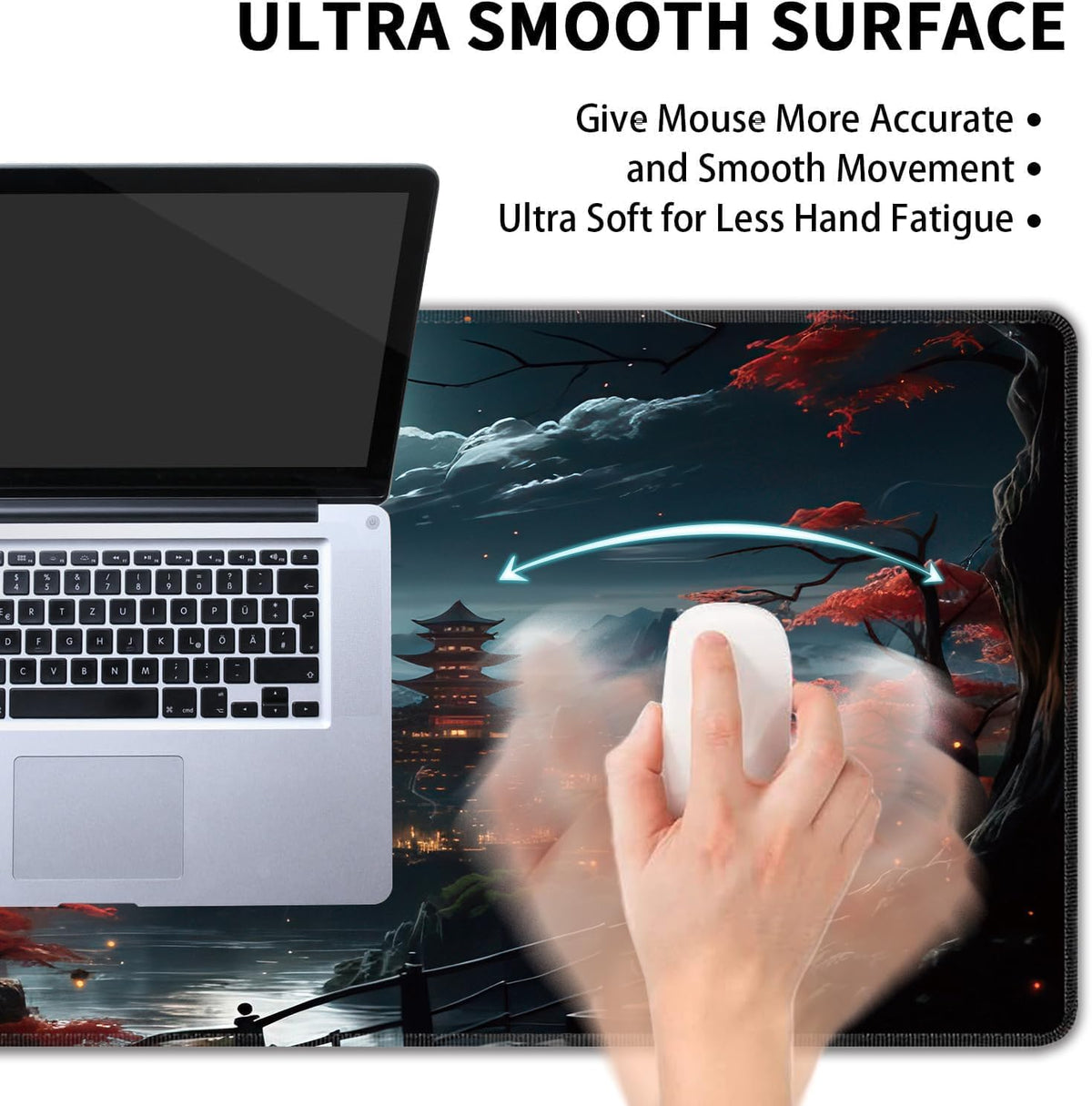 Japanese Full Moon Large Mouse Pad,Gaming Keyboard Desk Pad,Extended Mouse Mat Non-Slip Rubber Base with Stitched Edges for Office Game Home XXL 35.4"x15.7" - Image 5