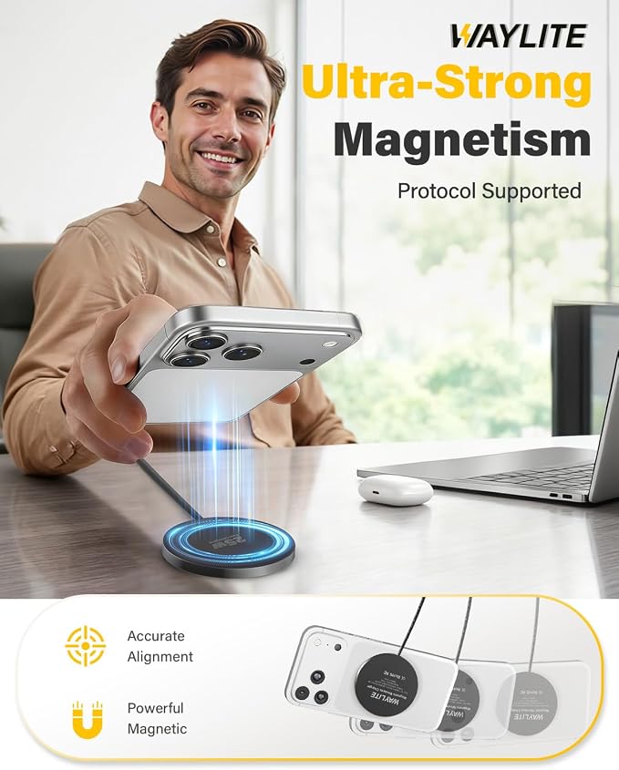 25W Wireless Charger for MagSafe, Magnetic Fast Charging Pad for iPhone 17/16/15/14/13/12 Series & AirPods, Strong Magnet, Thin & Portable Wireless Charger for Travel Home Office(Black, 4FT) - Image 3