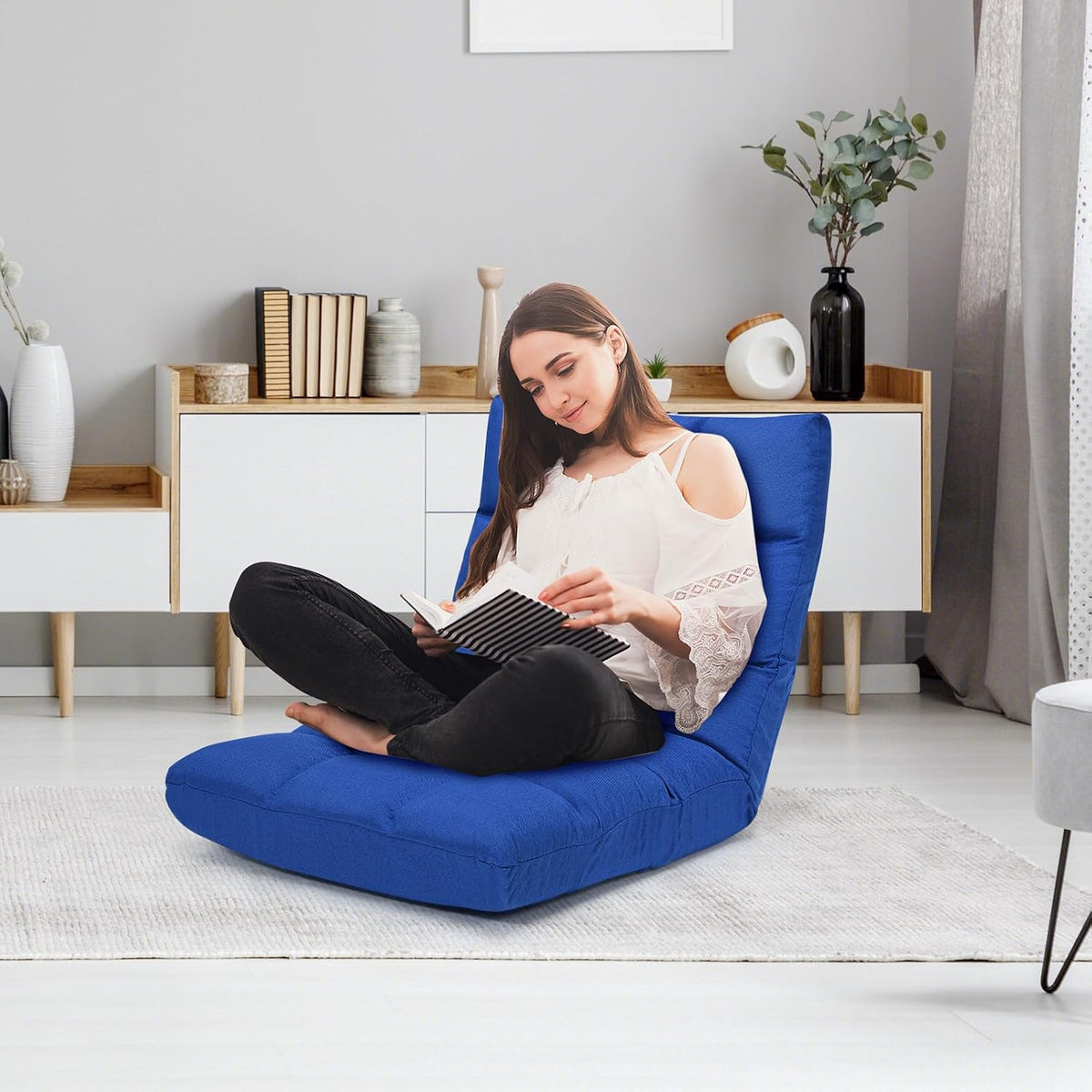 Floor Chair with Back Support, Adjustable Folding Gaming Chair - 14-Position Cushioned Lazy Sofa for TV, Reading, Meditating, Video Gaming - 264 lbs Capacity - Image 7