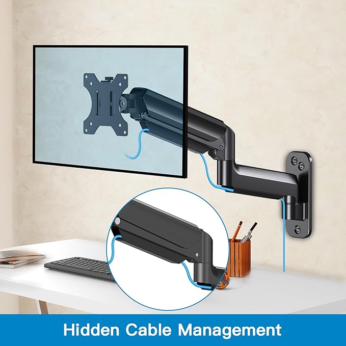 HUANUO Single Monitor Wall Mount for 13 to 32 Inch Computer Screen, Gaming Monitor Wall Mount Arm Holds up to 17.6lbs, Height Adjustable Full Motion Wall Monitor Mount-VESA Mount 75x75,100x100 - Image 5