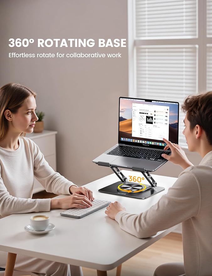 Lamicall Adjustable Laptop Stand for Desk 360° Rotating Base for 10-17.3'' | Aluminum Laptop Riser, Ergonomic Computer Stand Foldable Protable fits MacBook Neo Air Pro Dell HP Lenovo Office Home Black - Image 3