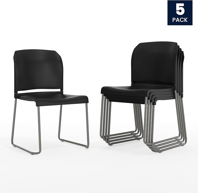 Flash Furniture Hercules Series Contoured Stacking Chairs for Waiting Rooms and Offices, Ergonomic Lobby Chairs with Curved Back, Set of 5, Black | Sled Base, Powder Coated, Contoured, 880 LBS. Weight Capacity - Image 5