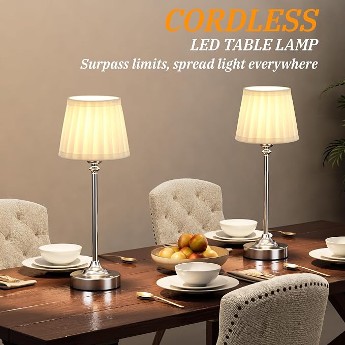Kakanuo Cordless Table Lamp Rechargeable Silver - 1 Pack 4000mAH Battery Operated Lamp for Decor, 3000K Stepless Dimming Touch Control Wireless Lamp for Bedroom, Dining Table, Counter, Living Room - Image 6