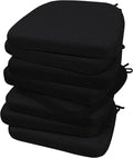 AAAAAcessories D-Shaped Chair Cushions, 2" Thick Dining Chair Pads with Ties and Removable, Machine-Washable Cover, 17" x 16", Set of 8, Black by AAAAAcessories