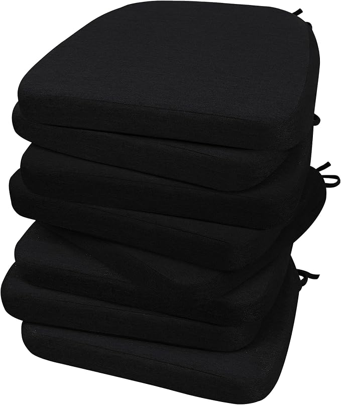 AAAAAcessories D-Shaped Chair Cushions, 2" Thick Dining Chair Pads with Ties and Removable, Machine-Washable Cover, 17" x 16", Set of 8, Black by AAAAAcessories