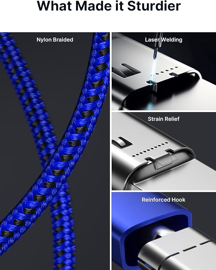JSAUX 100W USB C to USB C Cable [2-Pack 3.3FT], PD Fast Charging, Blue | 100 Watt Fast Charger, Braided Type-C Cords for iPhone Air/17e/17/16/15 Series, Galaxy S/Note Series, MacBook and iPad - Image 7
