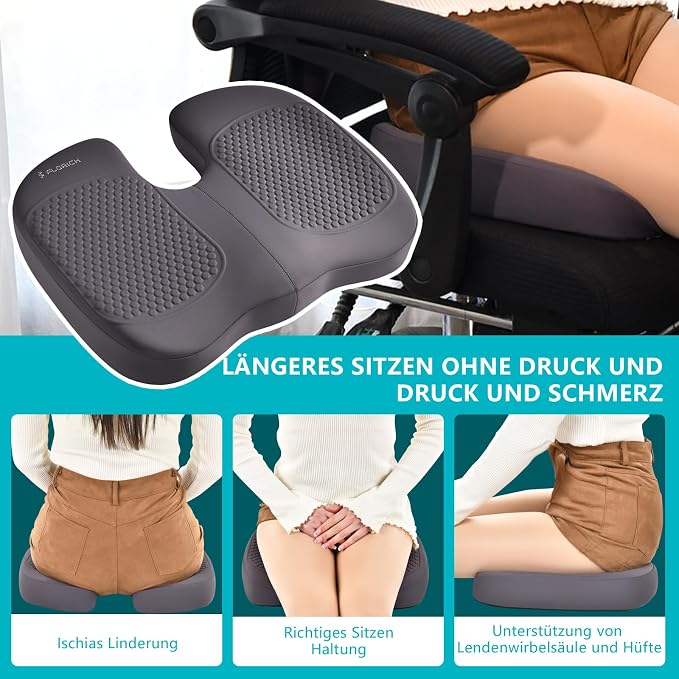 3 PCS Seat Cushion for Carseat Lumbar Support Pillow Car Neck Headrest Pillows Memory Foam Gel Memory Foam Massage Point Seat Pads Pressure Relief Back Cushion for Office Chair(Light Grey) - Image 3