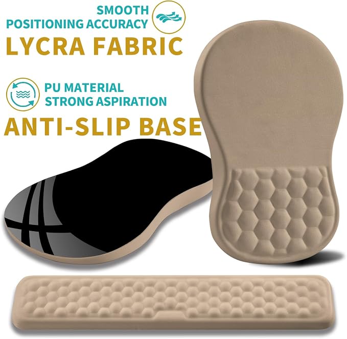 Hokafenle 2 in 1 Ergonomic Mouse Pad Wrist Support & Wrist Rest for Computer Keyboard Set, with Relieve Carpal Tunnel Pain Massage Bulge and Full Memory Gel Design (2In1 Set, Sand Color) - Image 6