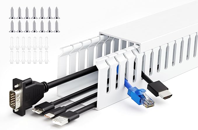 ZhiYo 2"H x 2"W Cable Raceway, 6ft Under Desk Wire Management Channel White | Slotted Wire Duct, 2 Pack (3 ft Each), Heavy-Duty PVC Cable Management for Server Racks, Network Cables & Electrical Cabinets - Image 5