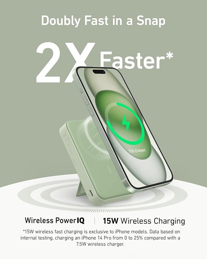 Anker MagGo Power Bank, 10,000mAh Qi2-Certified 15W Max Portable Charger | Fast MagSafe-Compatible Battery Pack, Smart Display, Foldable Stand, for iPhone 16 / 15 / 14 / 13 Only (USB-C Cable Included) - Image 2