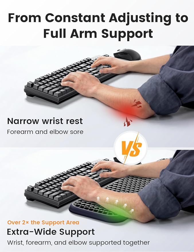 Vaydeer Extra Large Wrist Rest Set for Keyboard and Mouse, Computer Ergonomic Wrist Support, Armrest Elbow Pad Mouse Rest, Typing Pain Relief Soft Memory Foam Desk Cushion for Office Work Gaming - Image 4