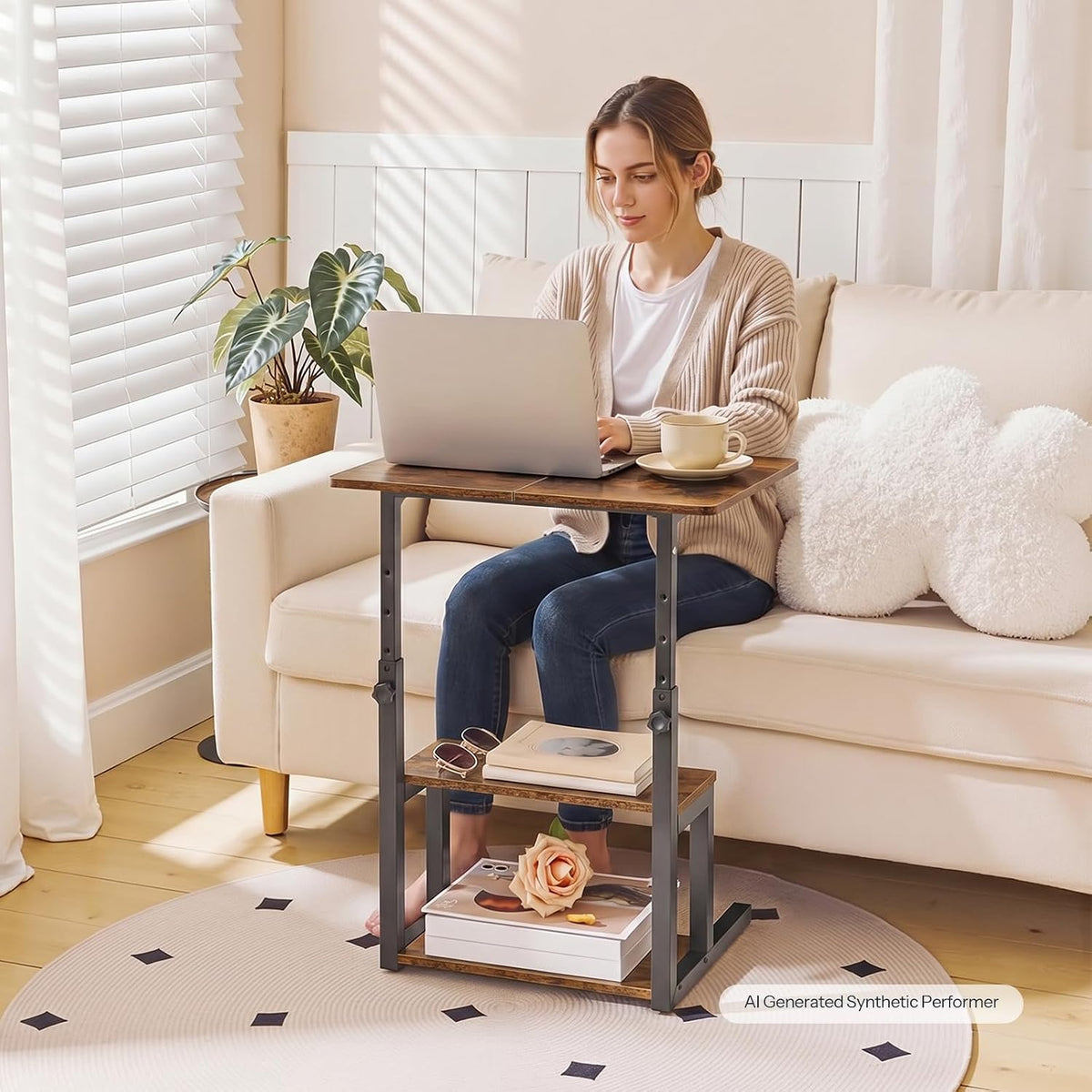 HOORBO Adjustable Height End Table, 3-Tier C Shaped Side Table for Couch - Image 2