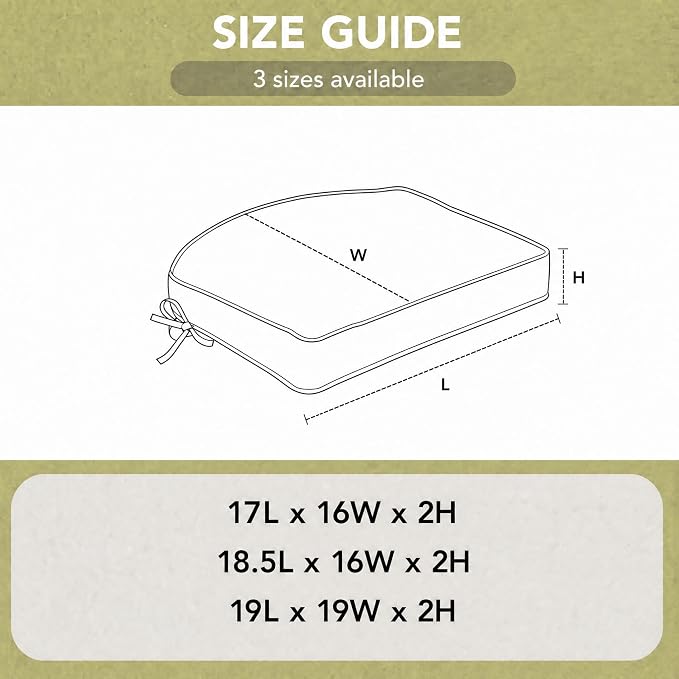 Outdoor Chair Cushions, D Shaped, Set of 2, 18.5 x 16, Olive Green | Fade-Resistant, Water-Resistant, Patio Furniture Seat Chair Pads Replacement, Non-Slip Bottom with Ties, Removable Cover - Image 3