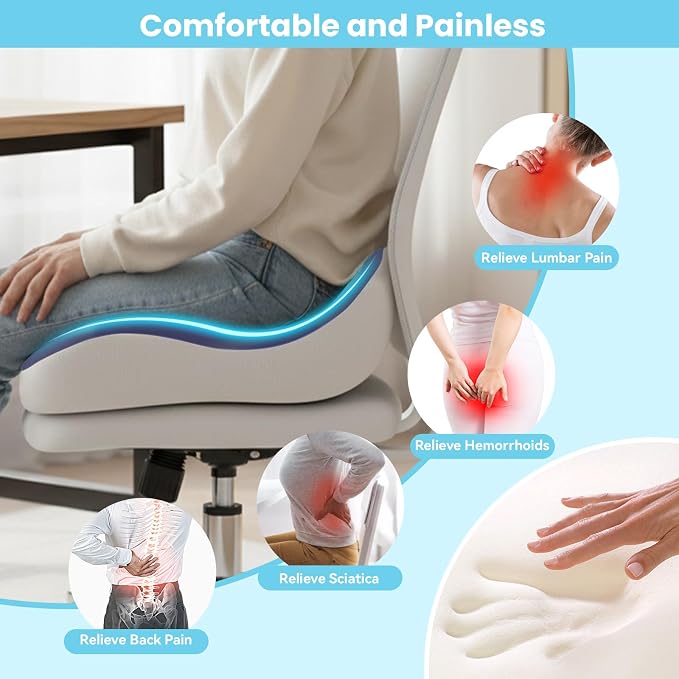 Seat Cushion, Memory Foam for Sit Bone and Back Pain Relief | Dual-Hole Ventilation, Coccyx,Sciatica and Tailbone Hip Relief ,Posture Support ,Office Chair and Car Seat,Home Use - Image 6