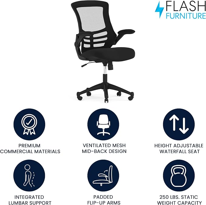 Flash Furniture Mid-Back Black Mesh Swivel Ergonomic Task Office Chair with Flip-Up Arms - Image 4
