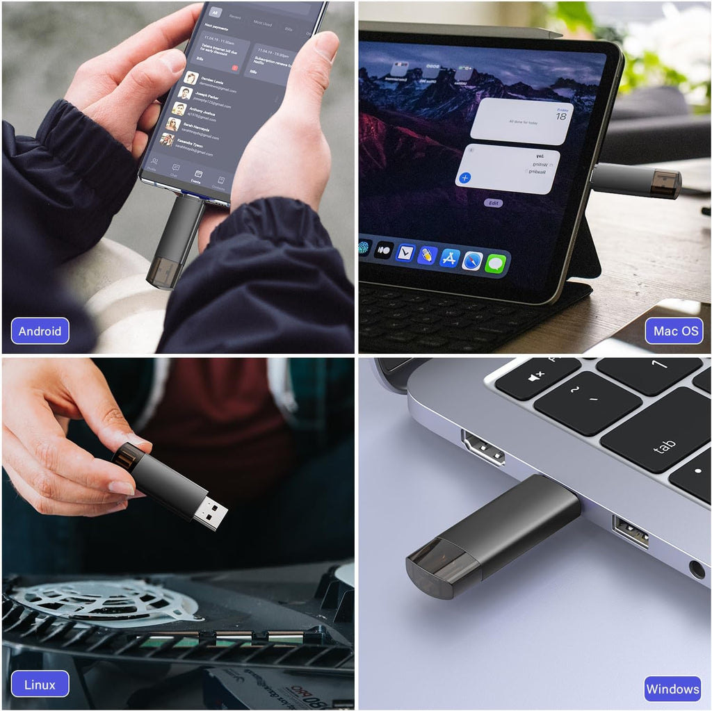 64GB USB C Flash Drive Dual USB 3.0 Flash Drive Type C + USB A Portable Type-C Flash Drive 2-in-1 USB-C Thumb Drive for Smartphone Tablet Computer Mac iPhone Black (2 Pack) - Image 7