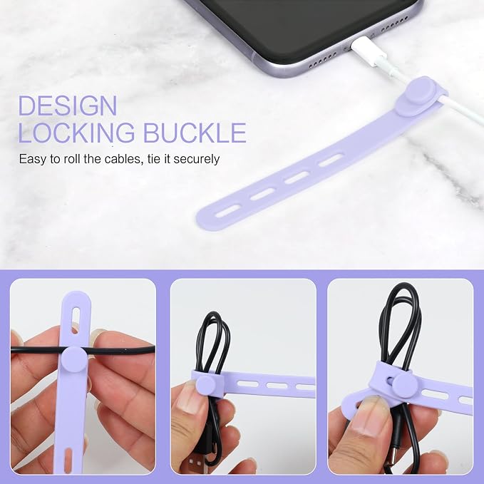 Donruby 30Pcs Silicone Cable Ties, Reusable Cord Organizer Straps, 6 Colors | Adjustable, Multipurpose, 5.12" High-Elasticity Cord Wraps for Bundling Electronics, Home Office Travel Essentials - Image 5